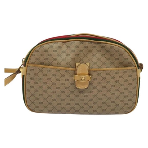 GUCCI Micro GG Supreme Web Sherry Line Bag PVC Beige Gold Auth gh497 - Picture 10 of 16